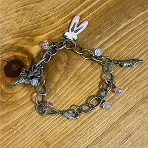 Vtg ballerina charm bracelet w/silver ballerina, pink and silver toe shoes 7”